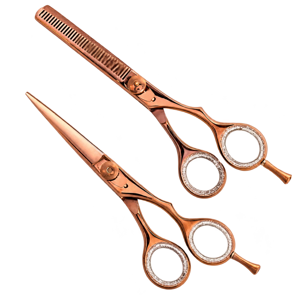 Rose-colored cutting and thinning shear duo