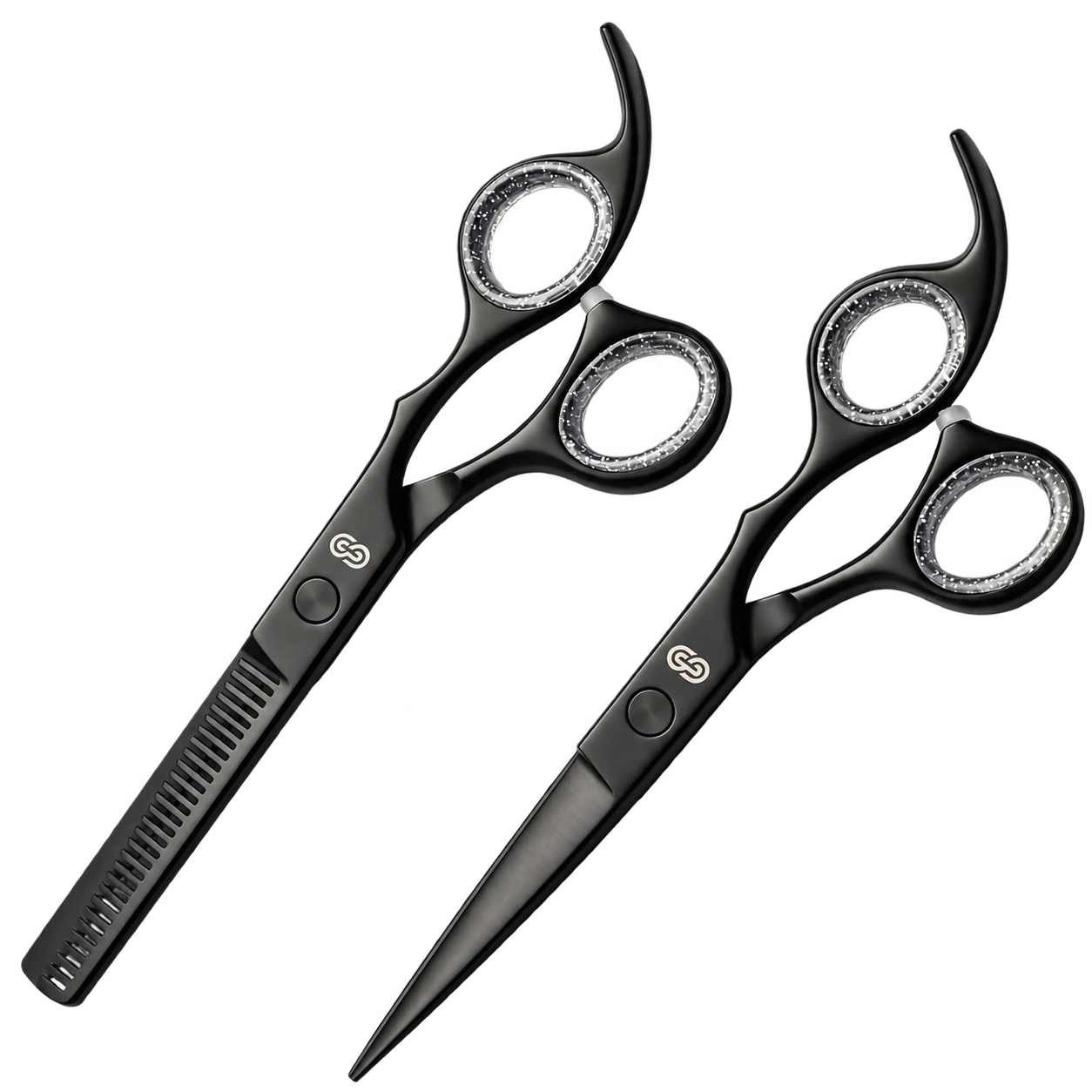 Snipcraft black cutting and thinning shear pair with clear finger inserts